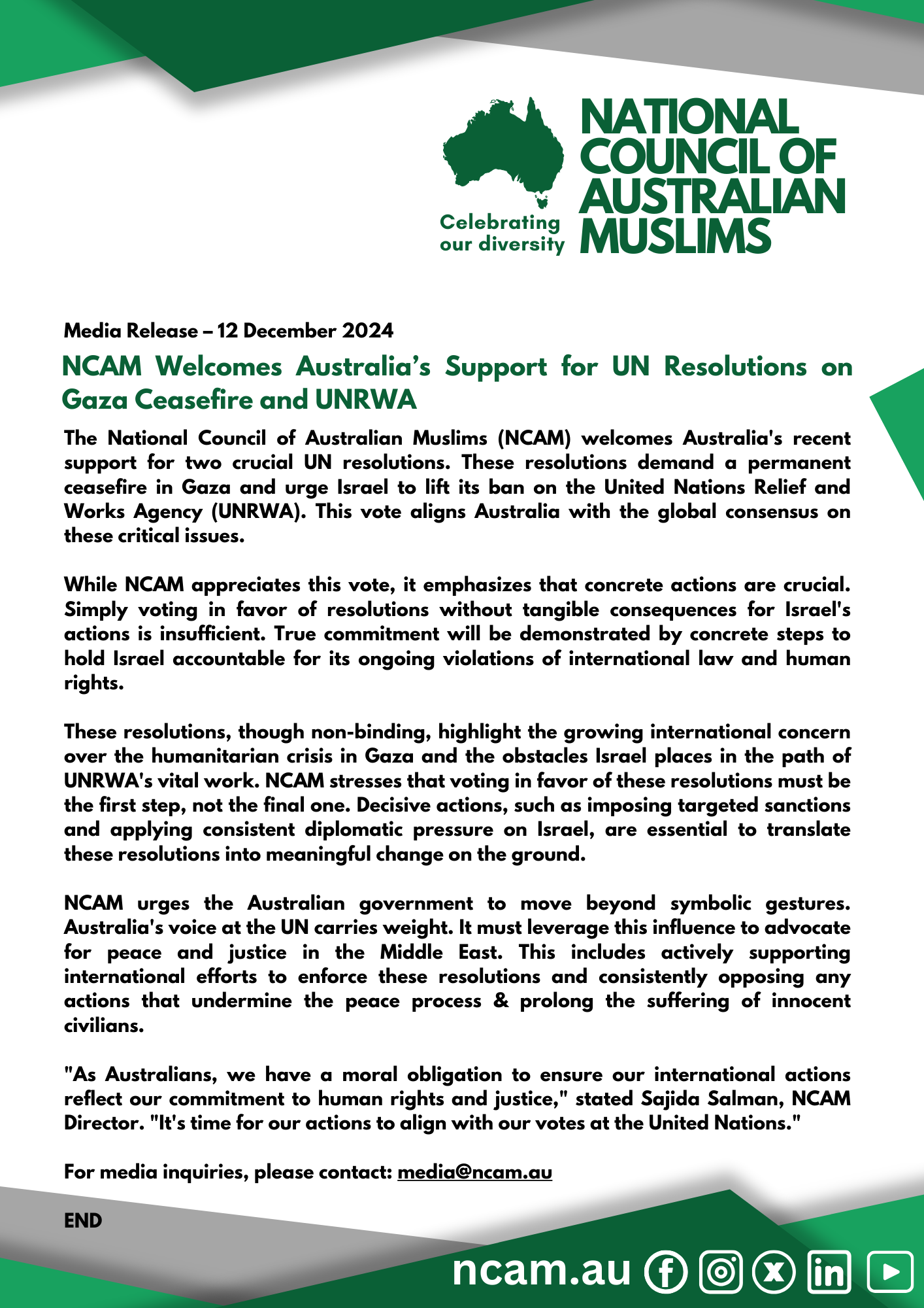 National Council of Australian Muslims (NCAM) 20241212 National Council of Australian Muslims (NCAM)
