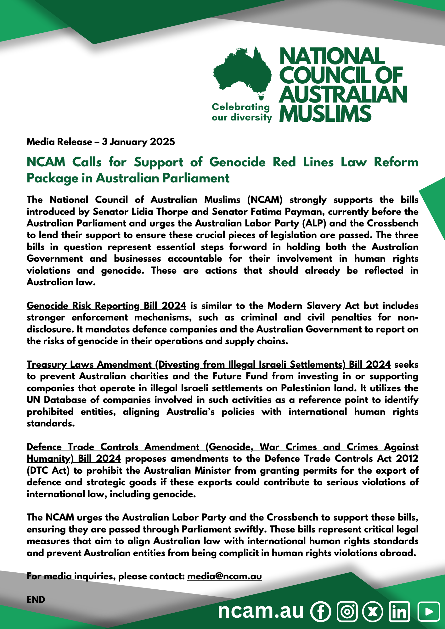 National Council of Australian Muslims (NCAM) 20250103 National Council of Australian Muslims (NCAM)