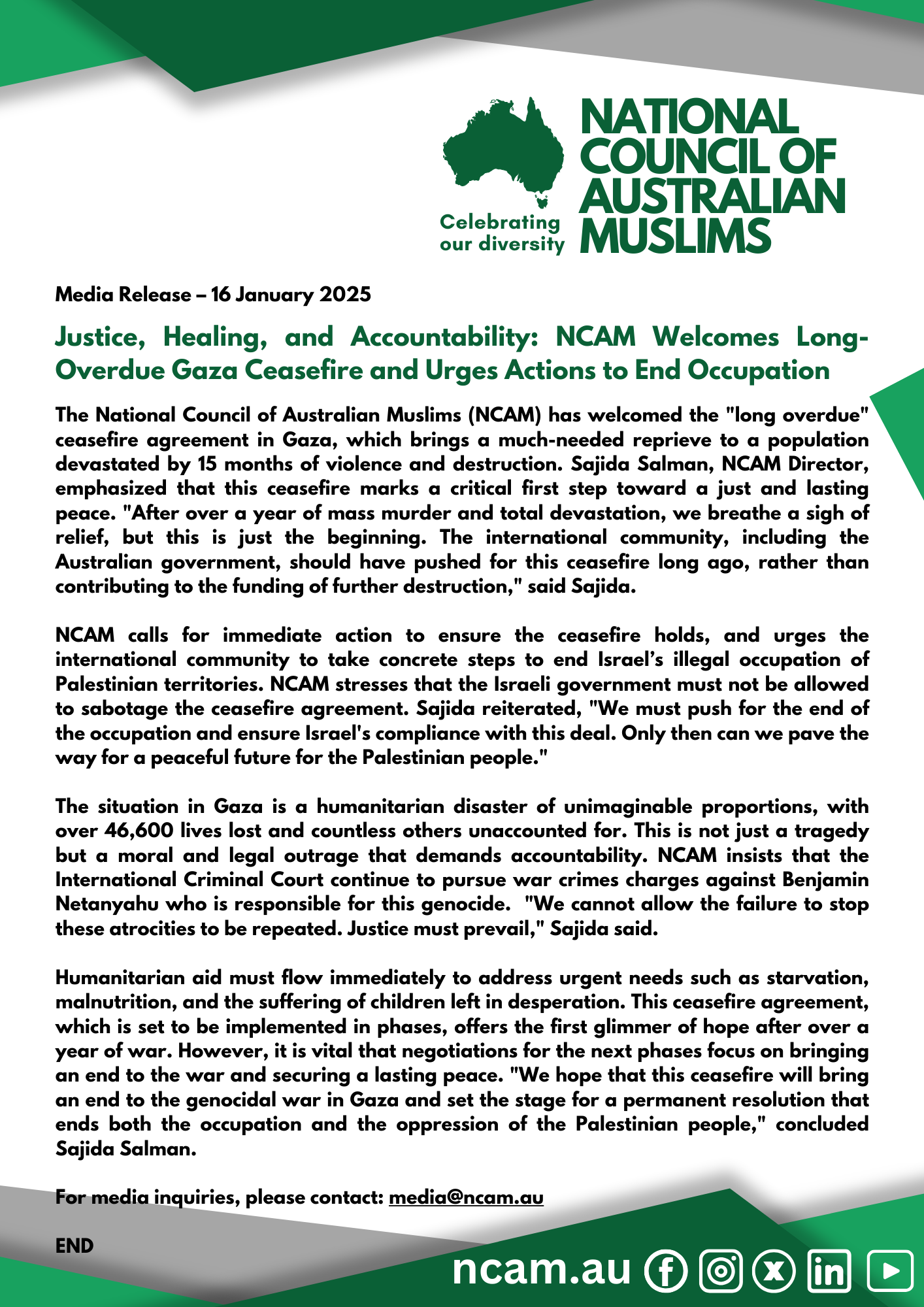 National Council of Australian Muslims (NCAM) 20250116 National Council of Australian Muslims (NCAM)